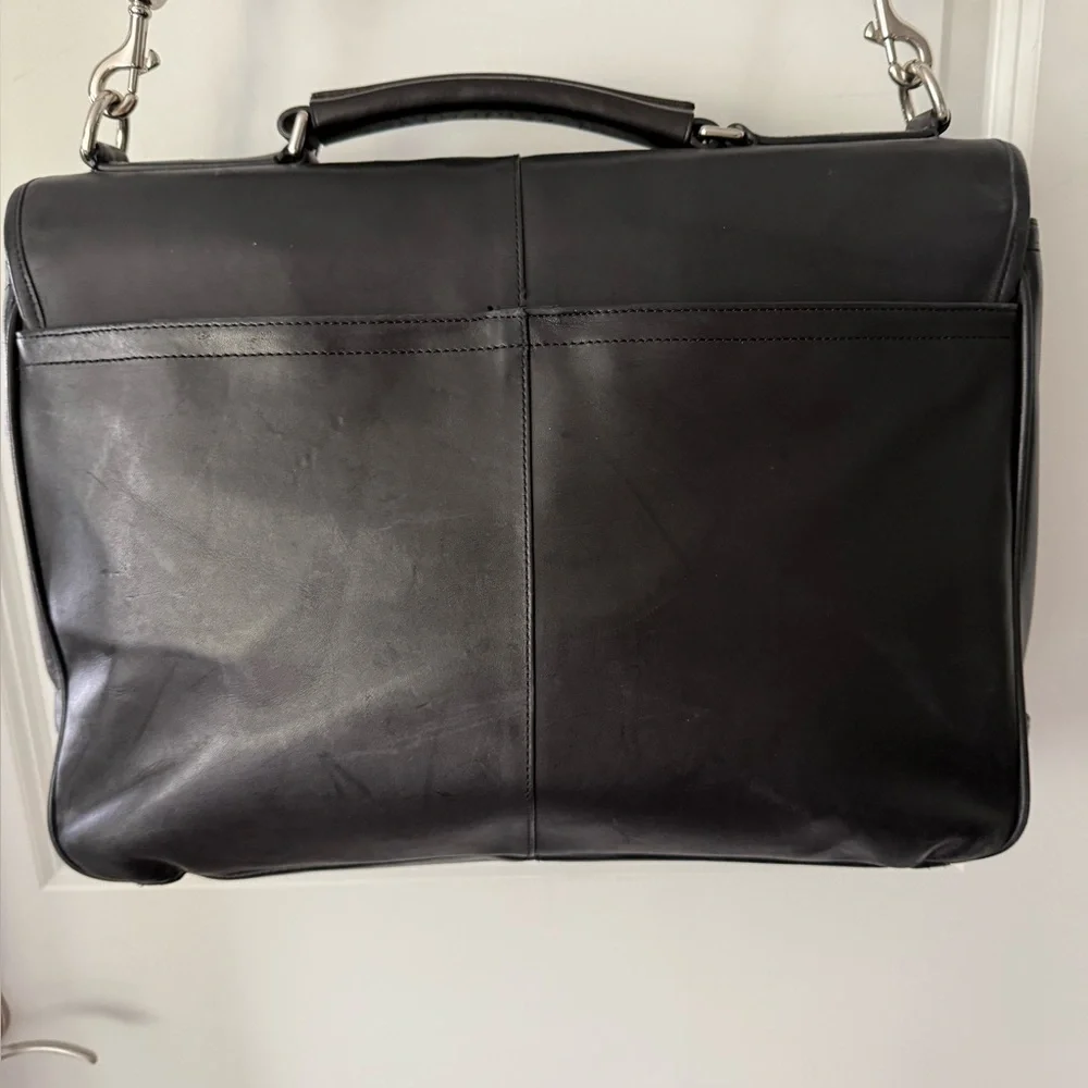 COACH F70666 Lexington Flap Top Black Leather Briefcase/laptop Bag Buckle Detail